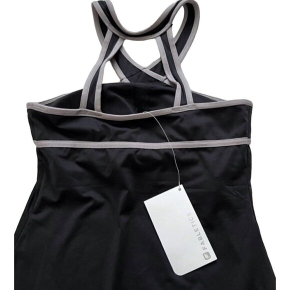 NWT Fabletics Chicago Top Tank Black Fog/Gray Womens XS Halter Built in Bra - Picture 6 of 10